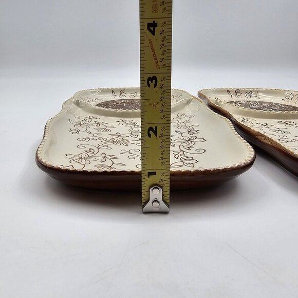 Tara Temptations Snack Serving Trays Chip & Dip in Floral Lace Brown Lot of 2 - Picture 7 of 7